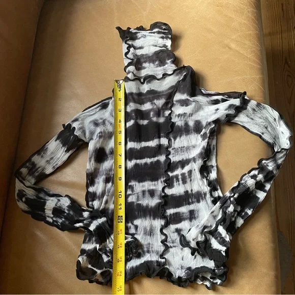 ASAI sheer mesh Hotwok Asaicon Patchwork Tie Dye Top top black white Y2K - Picture 9 of 9